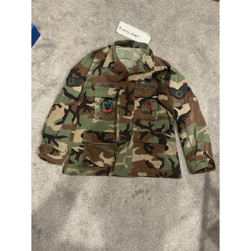 Vintage USAF BDU Jacket Large Short Woodland Camo Air Combat Command Patches